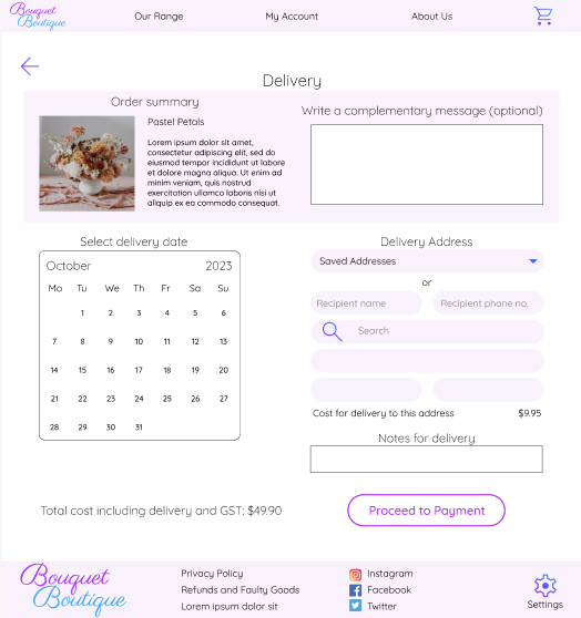 'Bouquet Boutique' - delivery page - mockup