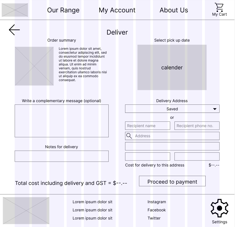 'Bouquet Boutique' - delivery page - digital wireframe