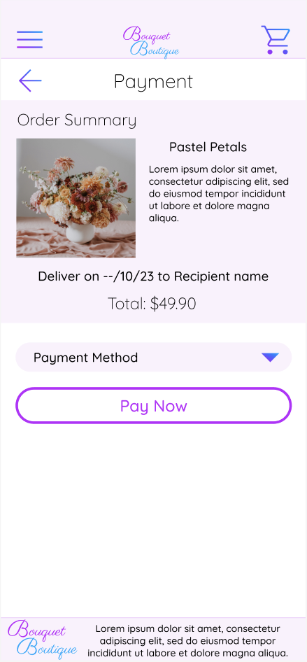 'Bouquet Boutique - Mobile - Payment Delivery - Mockup