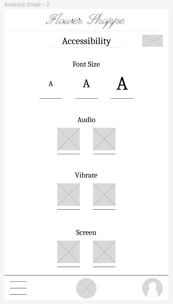 Flower Shoppe - accessibility page - digitial wireframe