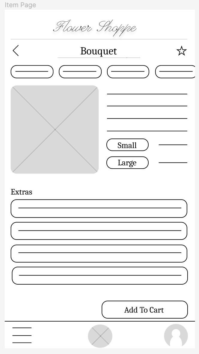Flower Shoppe - bouquet page - digital wireframe
