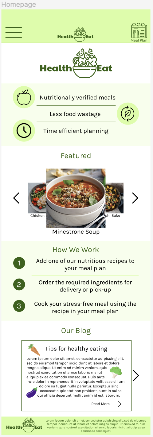 HealthEat - homepage - mobile - mockup