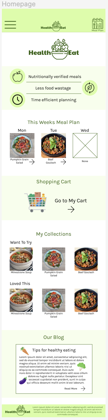 HealthEat - homepage - app