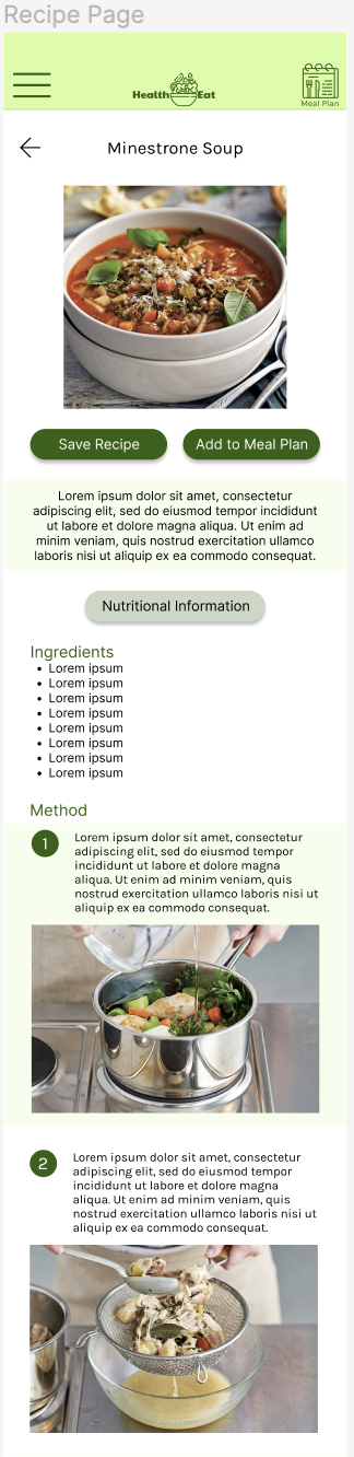 HealthEat - recipe page - mockup - version 1 - 1