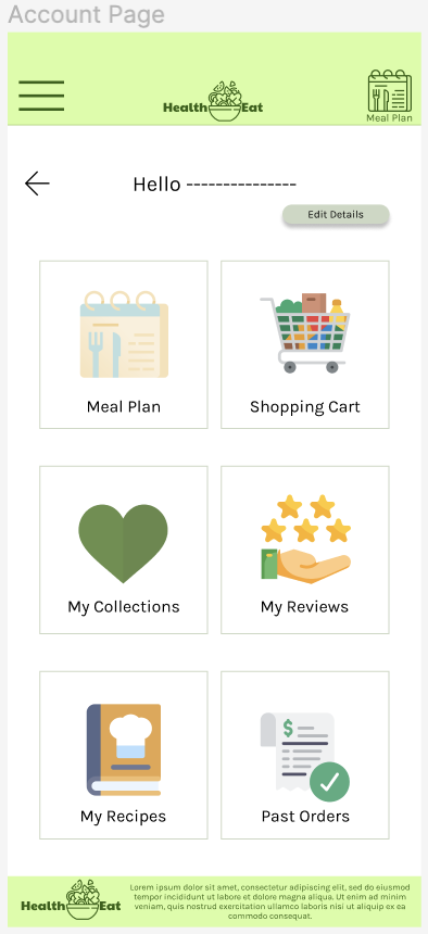 HealthEat - Account page - mockup - version 2 - mobile