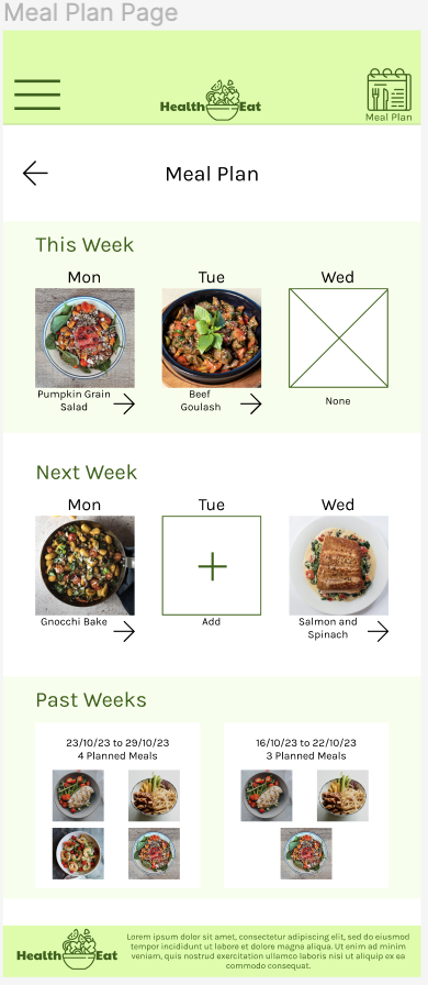 HealthEat - meal plan page - mockup - version 2 - mobile