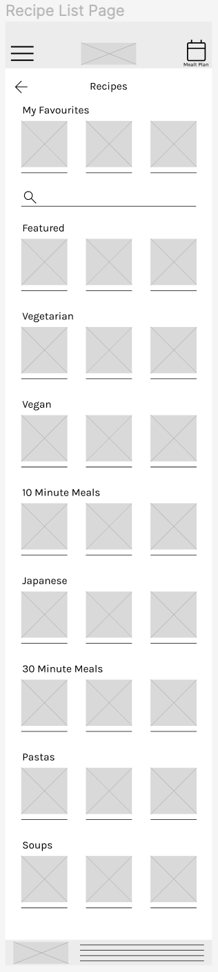 HealthEat - recipe list page - digital wireframe