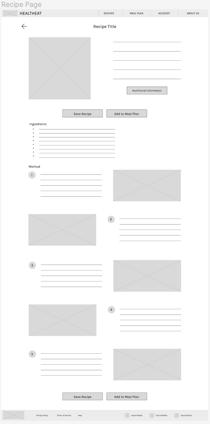 Flower Shoppe - recipe page - desktop - digital wireframe