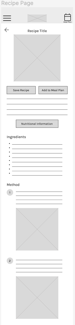 Flower Shoppe - recipe page - mobile - digital wireframe - 1